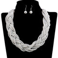 9 Strands of Interlaced Pearl Beads Necklace and Earrings Jewelry Sets - EveryWares