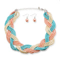 9 Strands of Interlaced Pearl Beads Necklace and Earrings Jewelry Sets - EveryWares