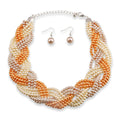 9 Strands of Interlaced Pearl Beads Necklace and Earrings Jewelry Sets - EveryWares