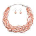 9 Strands of Interlaced Pearl Beads Necklace and Earrings Jewelry Sets - EveryWares