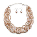 9 Strands of Interlaced Pearl Beads Necklace and Earrings Jewelry Sets - EveryWares