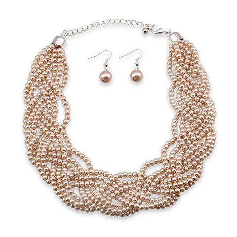 9 Strands of Interlaced Pearl Beads Necklace and Earrings Jewelry Sets - EveryWares