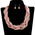 9 Strands of Interlaced Pearl Beads Necklace and Earrings Jewelry Sets - EveryWares