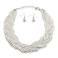 9 Strands of Interlaced Pearl Beads Necklace and Earrings Jewelry Sets - EveryWares