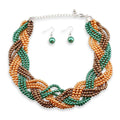 9 Strands of Interlaced Pearl Beads Necklace and Earrings Jewelry Sets - EveryWares