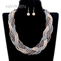 9 Strands of Interlaced Pearl Beads Necklace and Earrings Jewelry Sets - EveryWares