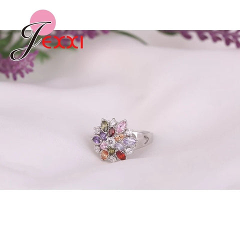 925 Sterling Silver Colorized Flower Shape Rings - EveryWares