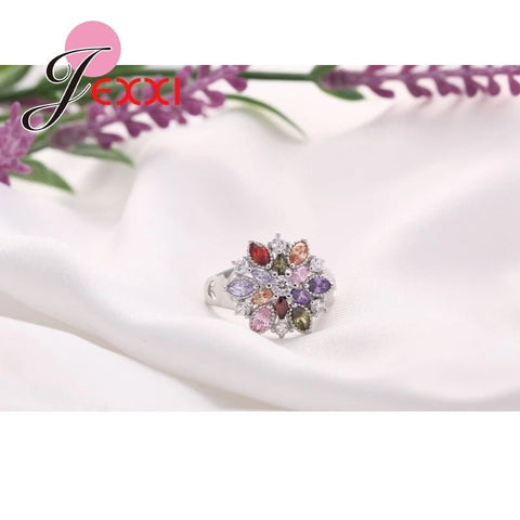 925 Sterling Silver Colorized Flower Shape Rings - EveryWares