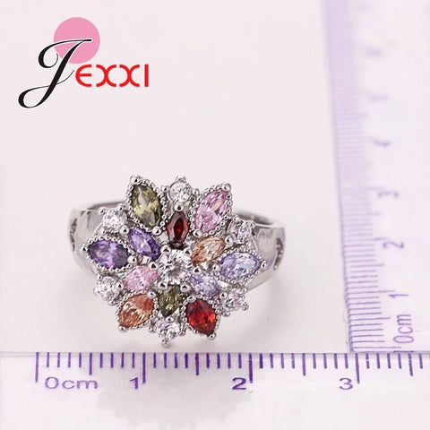 925 Sterling Silver Colorized Flower Shape Rings - EveryWares