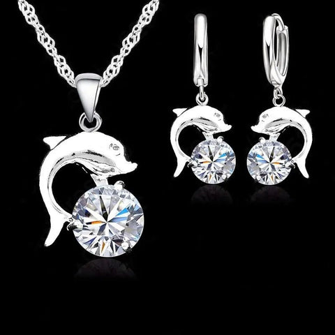 925 Sterling Silver CZ Diamond Earrings and Necklace Set - EveryWares