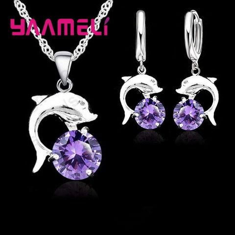 925 Sterling Silver CZ Diamond Earrings and Necklace Set - EveryWares