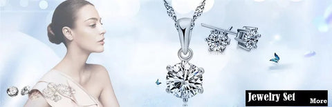 925 Sterling Silver CZ Diamond Earrings and Necklace Set - EveryWares