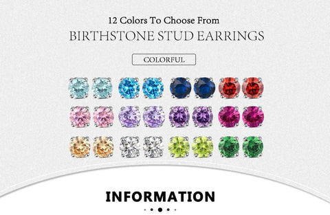 925 Sterling Silver Earrings 12 Colors Lucky Month Birthstone - EveryWares