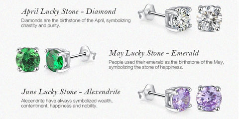 925 Sterling Silver Earrings 12 Colors Lucky Month Birthstone - EveryWares