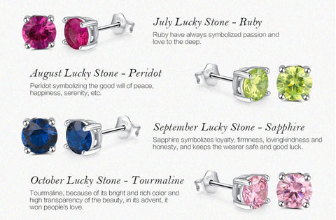 925 Sterling Silver Earrings 12 Colors Lucky Month Birthstone - EveryWares