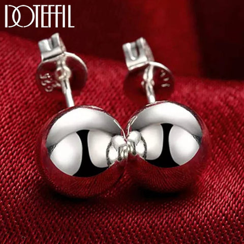 925 Sterling Silver Round Smooth Solid Bead Ball Stud Earrings - EveryWares