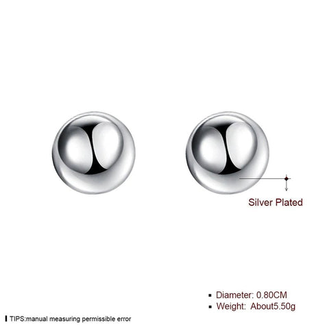 925 Sterling Silver Round Smooth Solid Bead Ball Stud Earrings - EveryWares