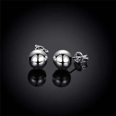 925 Sterling Silver Round Smooth Solid Bead Ball Stud Earrings - EveryWares