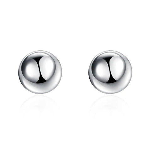 925 Sterling Silver Round Smooth Solid Bead Ball Stud Earrings - EveryWares