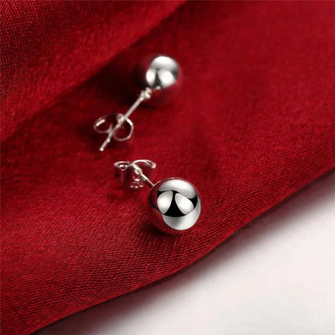 925 Sterling Silver Round Smooth Solid Bead Ball Stud Earrings - EveryWares