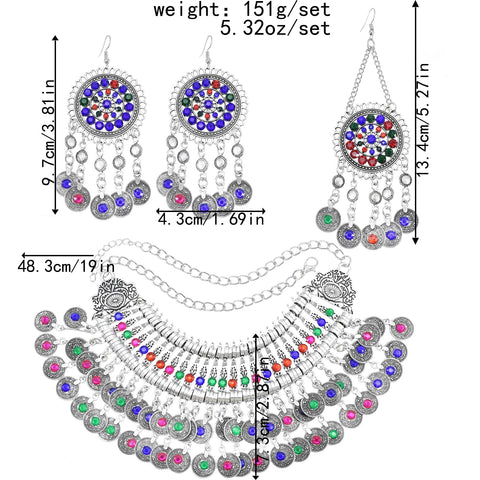 Pendientes y collar con monedas de diamantes de imitación de Color Vintage para mujer, pinza para el pelo Tribal étnica, conjuntos de joyería llamativa gitana turca afgana