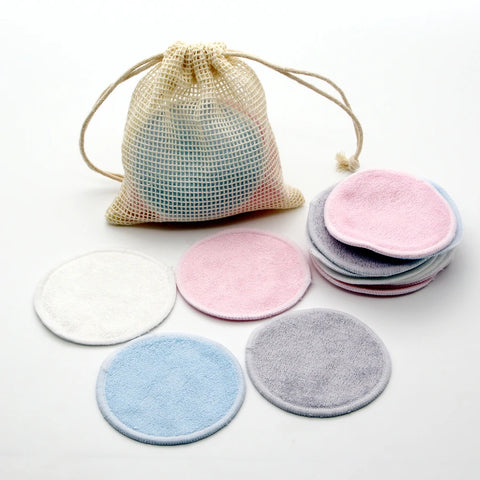 Reusable Bamboo Makeup Remover Pads 12pcs/Bag Washable Rounds Cleansing Facial Cotton Make Up Removal Pads Tool