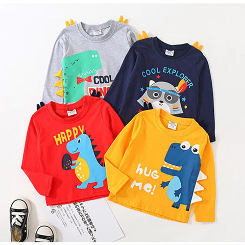 Novedad primavera otoño ropa para niños bebés niños de manga larga camiseta de animales de dibujos animados para niños de 2, 3 años