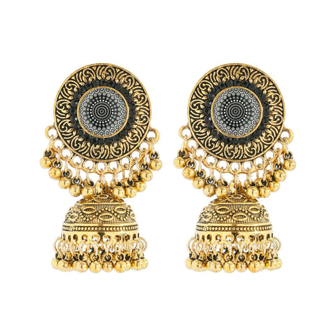 Classic Ethnic  Flower Jhumka Earrings Vintage Boho Indian Jewelry Gold Color Bell