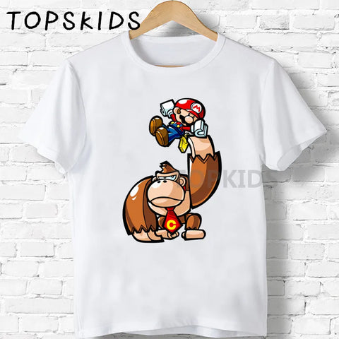 Crianças Donkey Kong Country Cartoon Print Camisetas Engraçadas Macaco Bebê Tops Crianças Verão O-pescoço Camiseta