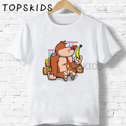 Crianças Donkey Kong Country Cartoon Print Camisetas Engraçadas Macaco Bebê Tops Crianças Verão O-pescoço Camiseta