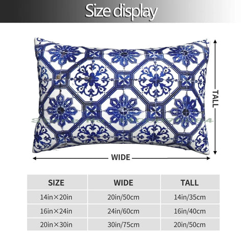 Pillowcase in Blue and White Portuguese Tile Pattern Flowers Pattern