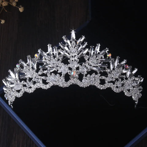 Baroque Silver Crystal Bridal Jewelry Sets Crown, Necklace and Earrings