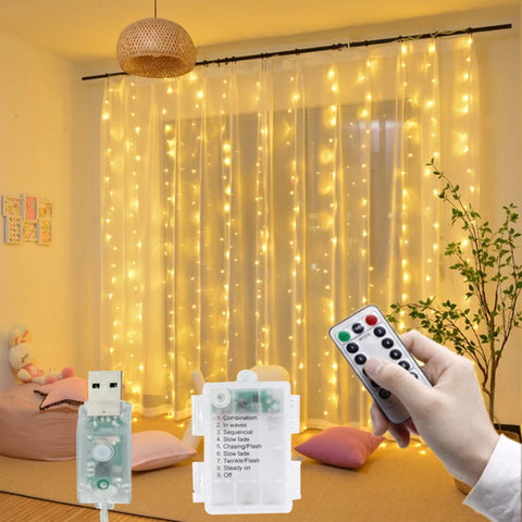 Cadena de luces LED con batería y USB para decoración del hogar