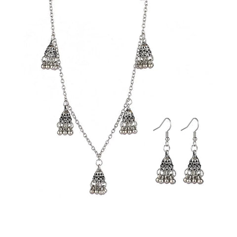 Indian Jewelry Silver Color Bells Earring/Necklace Set Jewelry Hangers Bohemia Jhumka Earrings Hangers