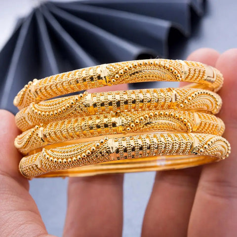 4Pcs 24K Dubai Gold Color Bangles For women