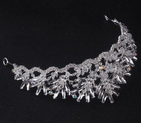 Baroque Silver Crystal Bridal Jewelry Sets Crown, Necklace and Earrings