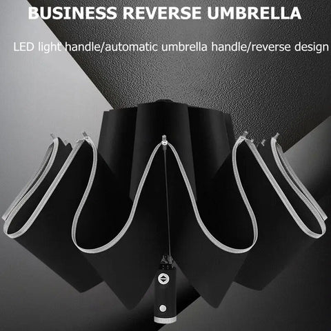 Guarda-chuva automático dobrável UV portátil com faixa reflexiva guarda-chuva reverso de luz LED