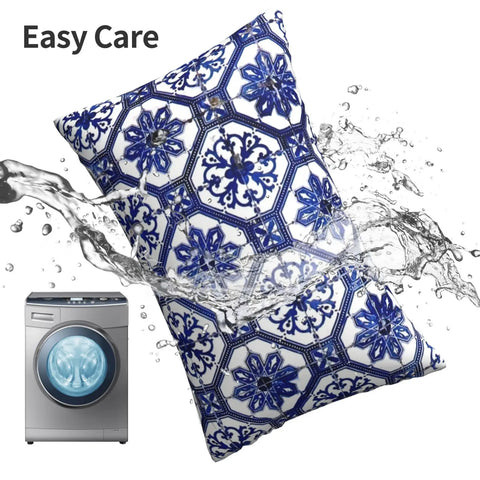 Pillowcase in Blue and White Portuguese Tile Pattern Flowers Pattern