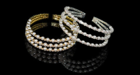 Adjustable Bracelets with Crystals and Pearls in Gold or Silver Plated