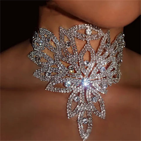 Jewelry Rhinestone  Choker Necklace for Women Bling Crystal Bib Necklace Statement