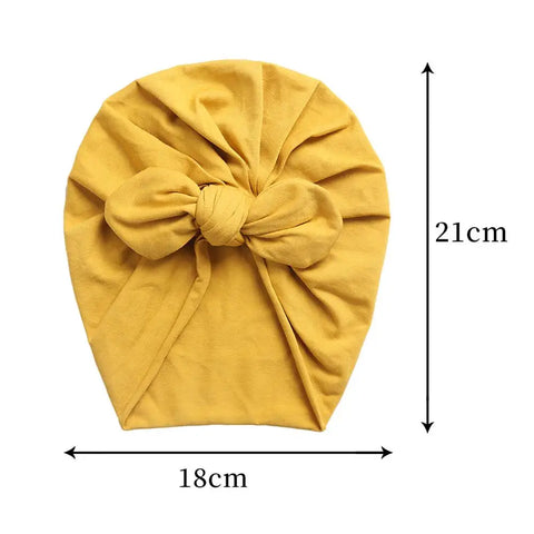 Solid Baby Cotton Beanies Cute Bear Ear Bowknot Turban Hats Sweet Soft Elastic Caps Headwraps