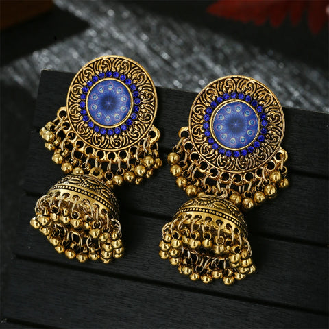 Classic Ethnic  Flower Jhumka Earrings Vintage Boho Indian Jewelry Gold Color Bell