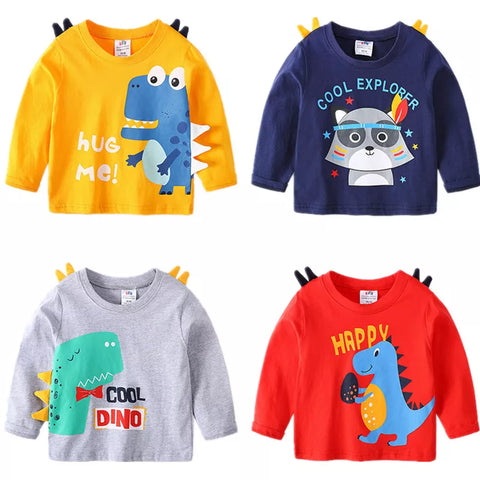 Novedad primavera otoño ropa para niños bebés niños de manga larga camiseta de animales de dibujos animados para niños de 2, 3 años