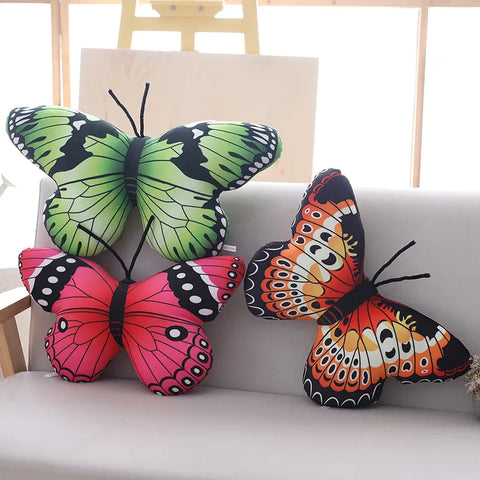 Almofada de pelúcia borboleta colorida recheada de forma realista