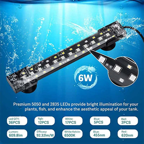 Luz de aquário 24/7, à prova d'água, espectro completo, lâmpada aquática, água doce, wrgb, led, tanque de peixes, iluminação para crescimento de plantas