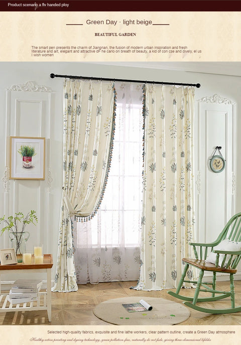 Printing Curtains Nordic Cotton Linen Elegant High Shading Lace