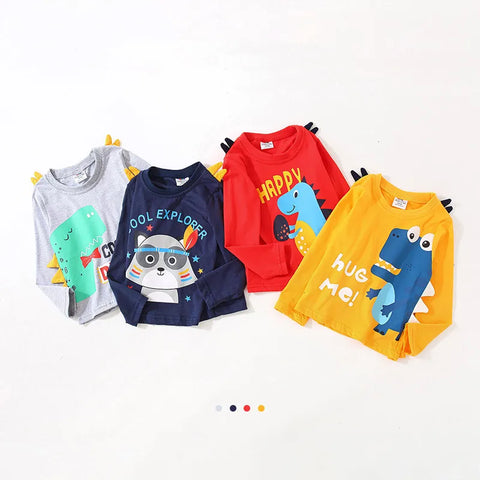 Novedad primavera otoño ropa para niños bebés niños de manga larga camiseta de animales de dibujos animados para niños de 2, 3 años