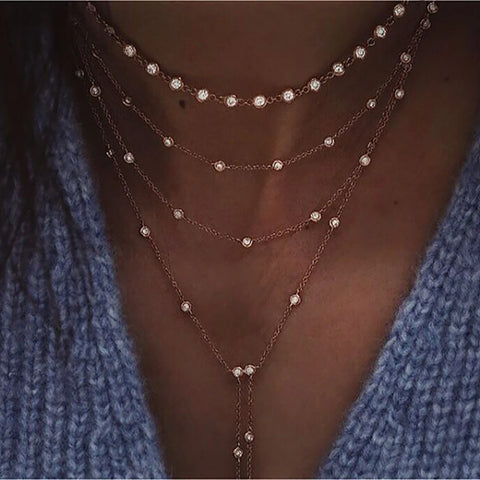 Crystal Geometry Star Moon Lock Necklaces Chokers