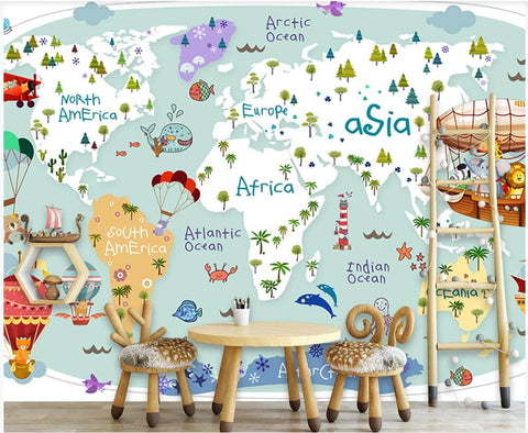 Papel de parede de mapa mundial para quarto infantil