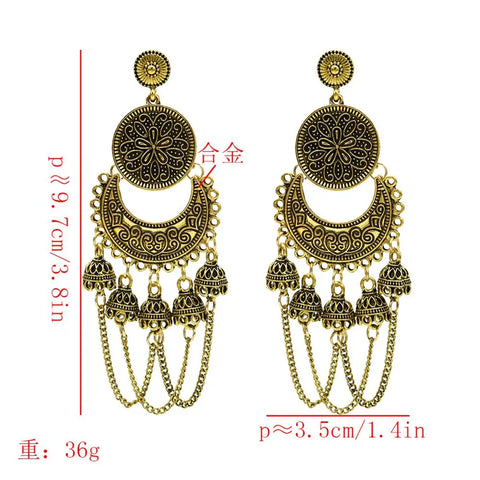 Brincos indianos Jhumka Sliver Boho Vintage Étnico Oxidado Grandes Brincos Super Leves